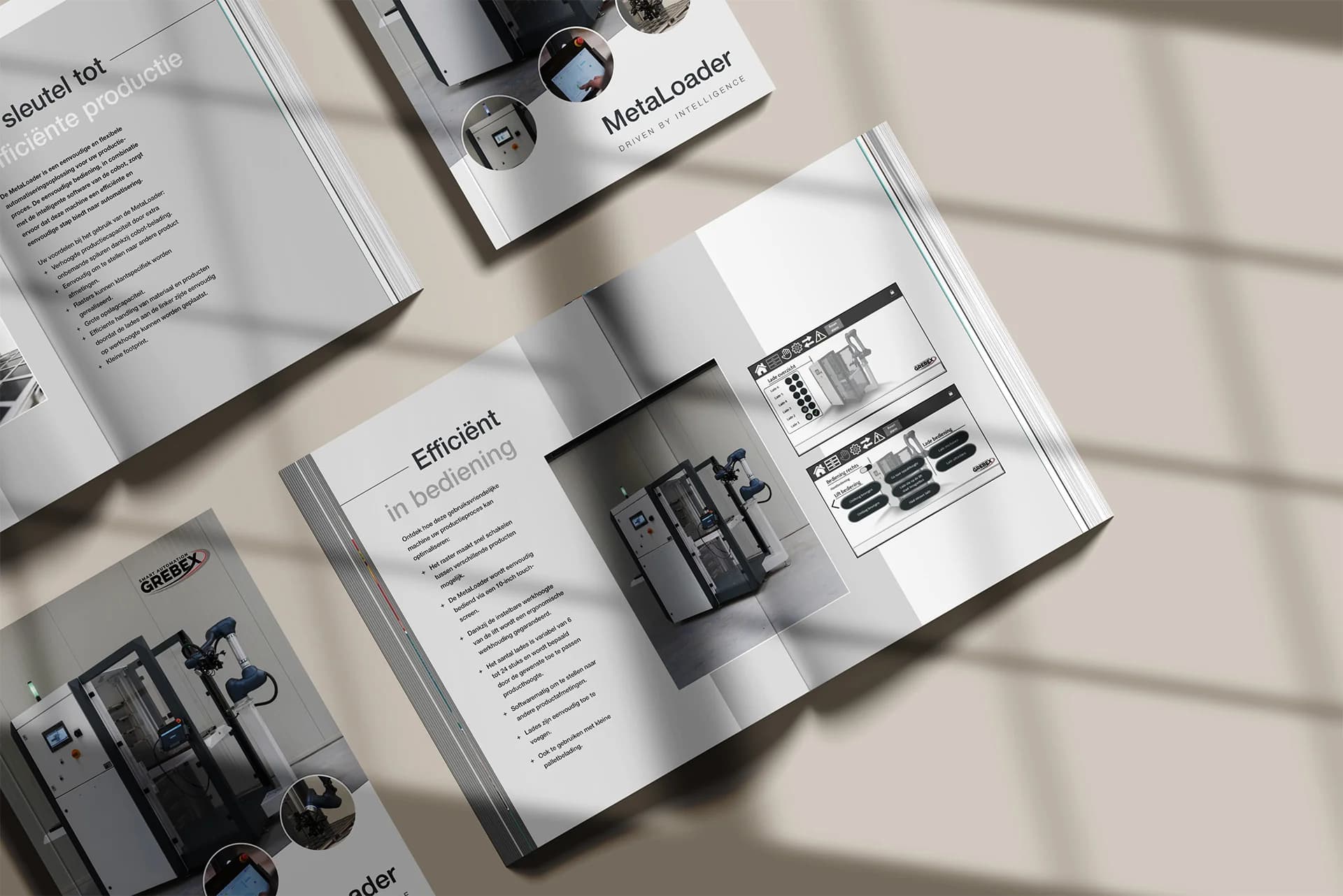 Mockup van de brochure van Grebex, ontwerp gemaakt door Visulions.
