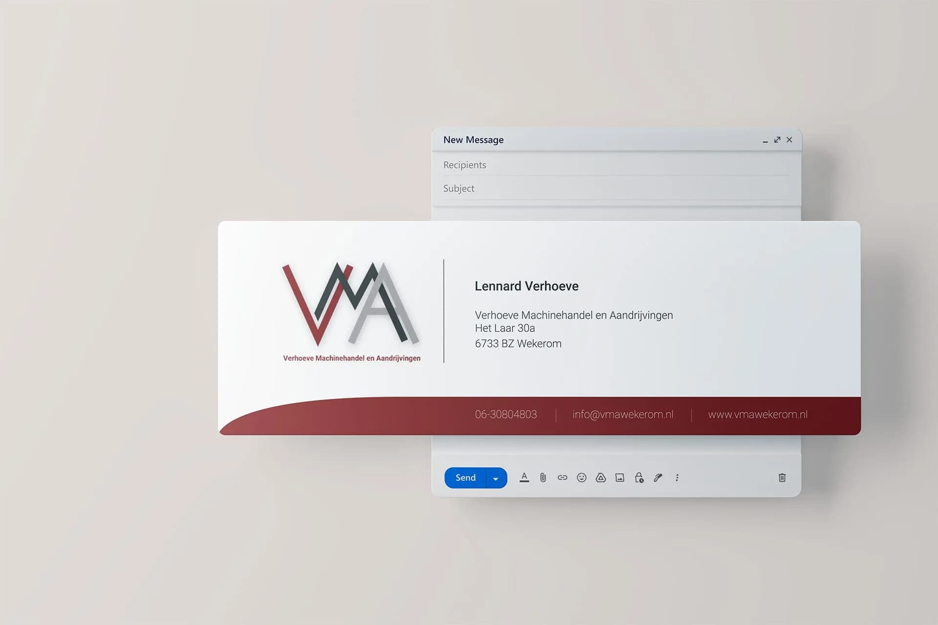 Ontwerp van de e-mailhandtekening voor VMA Wekerom